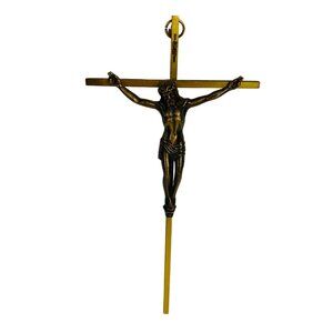 Religious VTG Brass Crucifix Wall Hanging Jesus on Cross 10” Christian Gift